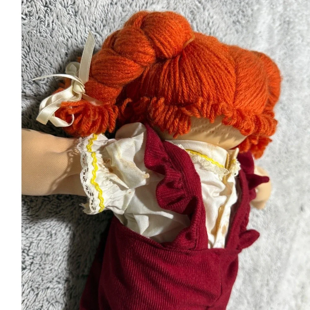 Cabbage Patch Kids Vtg Girl Doll Red Yarn Hair Blue Eyes Red Corduroy Overalls
